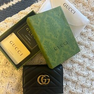 Gucci Black Quilted Card Holder with Gold GG Logo